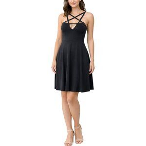 Women's Backless Cutout Spaghetti Strap A-Line Little Black Dress M